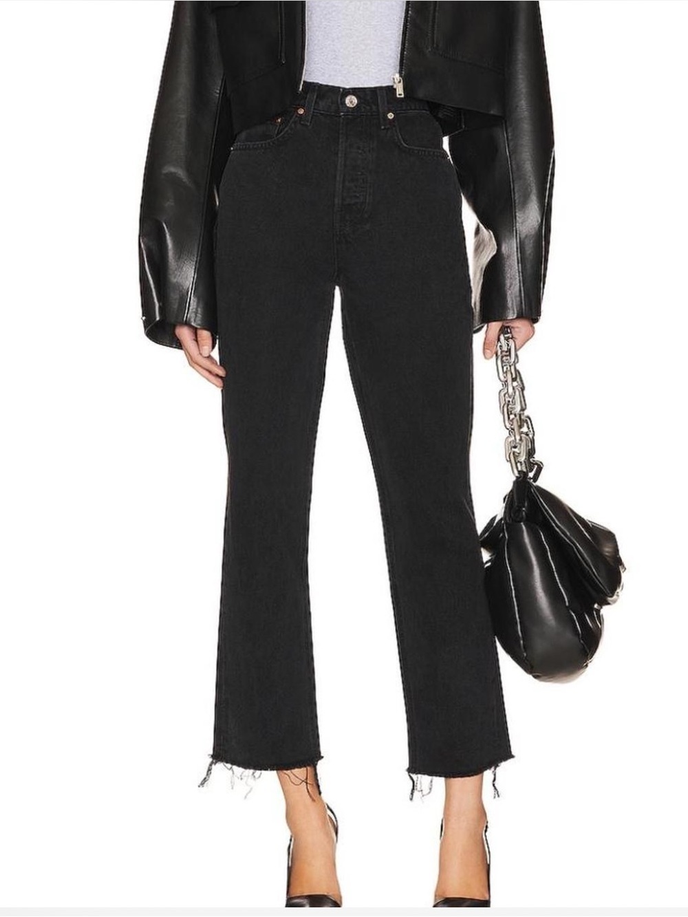 High-Rise Black Crop Straight Jeans - Women